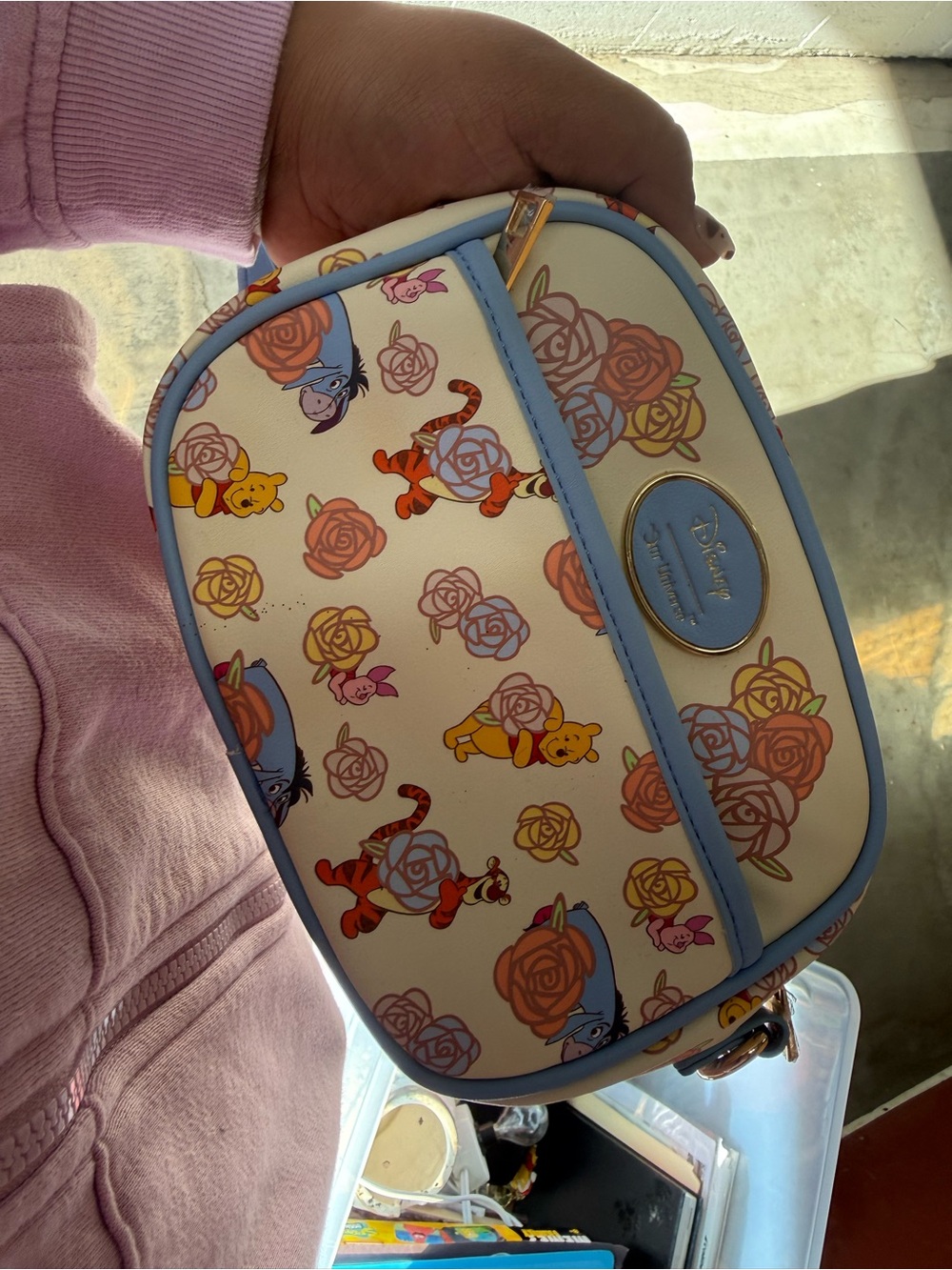 Disney Winnie the Pooh Floral Crossbody Bag - Cream & Light Blue Trim